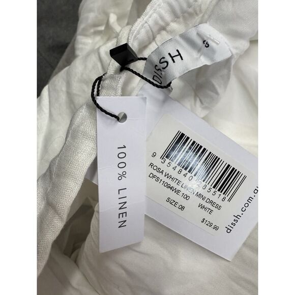 NWT DISSH Rosa WHITE Linen Mini Dress Size 8 Puff sleeves Open back - Picture 6 of 7